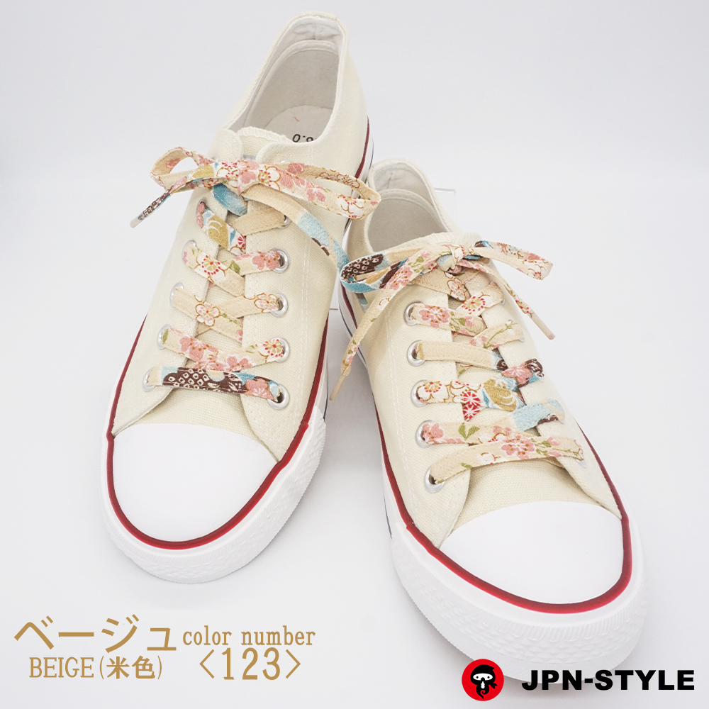 Japanese pattern Chirimen shoelace Sakura and bell&lt;BEIGE&gt;