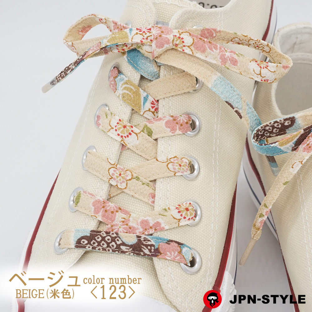 Japanese pattern Chirimen shoelace Sakura and bell&lt;BEIGE&gt;