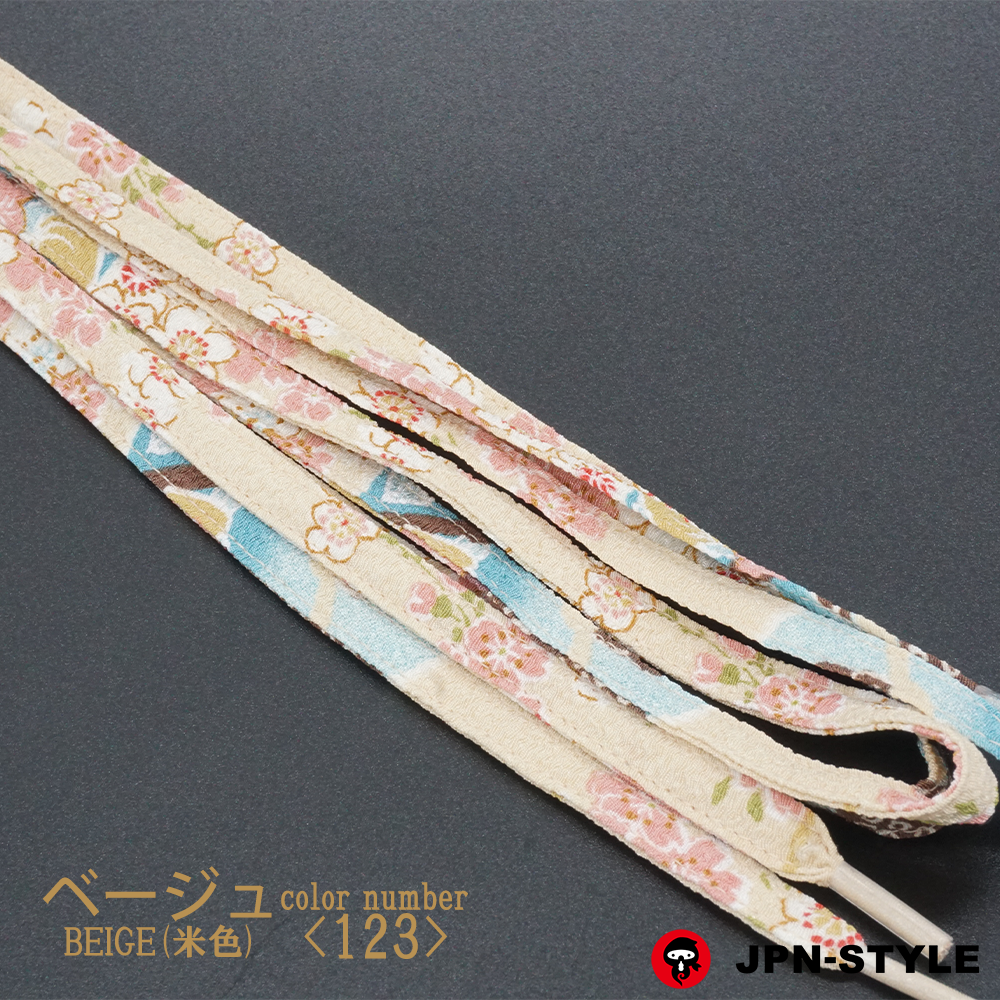 Japanese pattern Chirimen shoelace Sakura and bell&lt;BEIGE&gt;