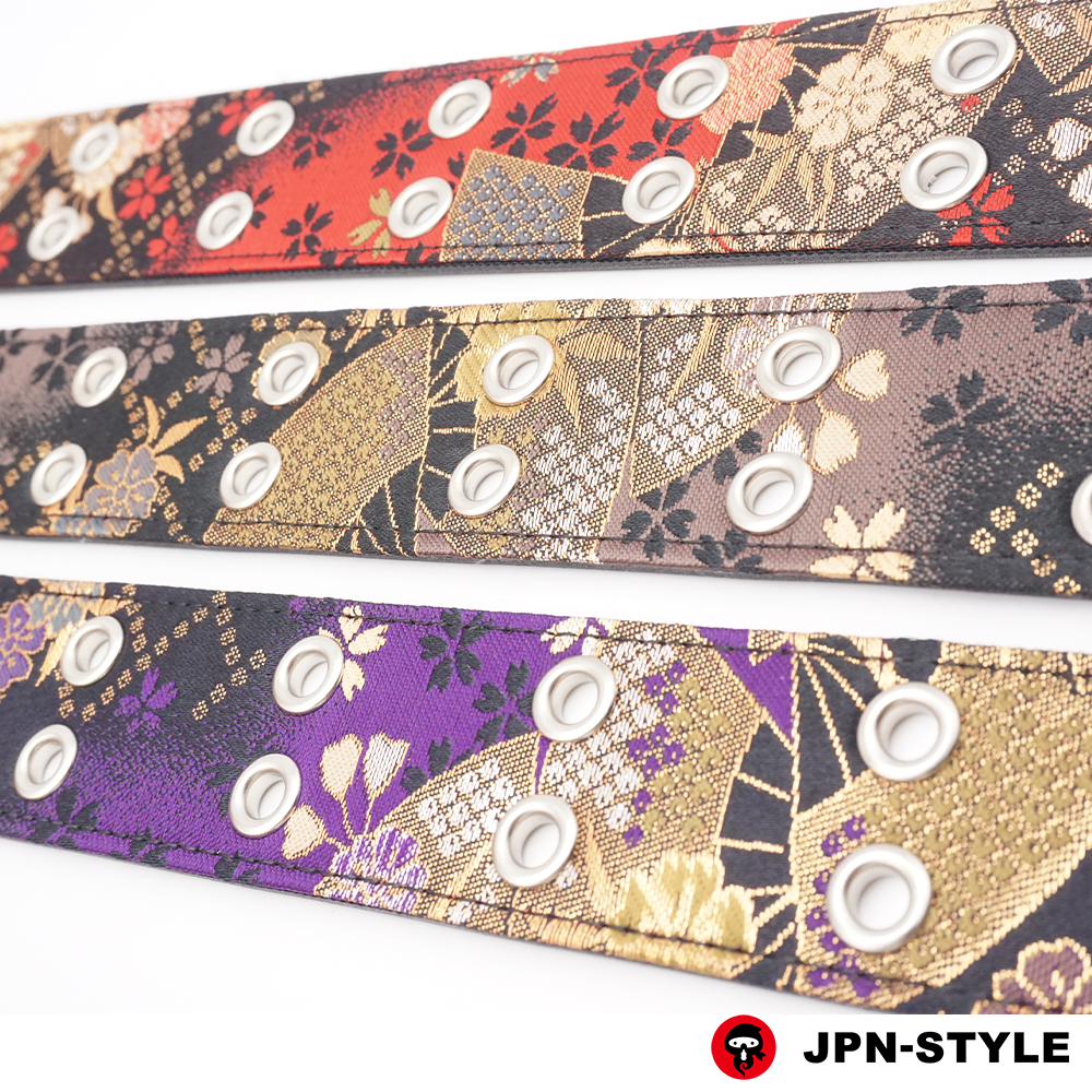 [Gold brocade W pin belt] Sakura and fan