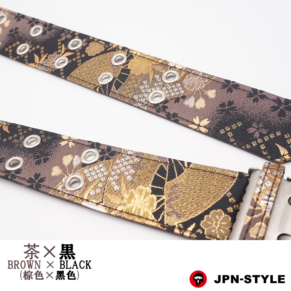 [Gold brocade W pin belt] Sakura and fan