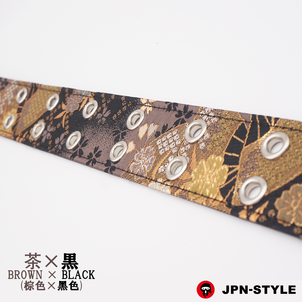 [Gold brocade W pin belt] Sakura and fan