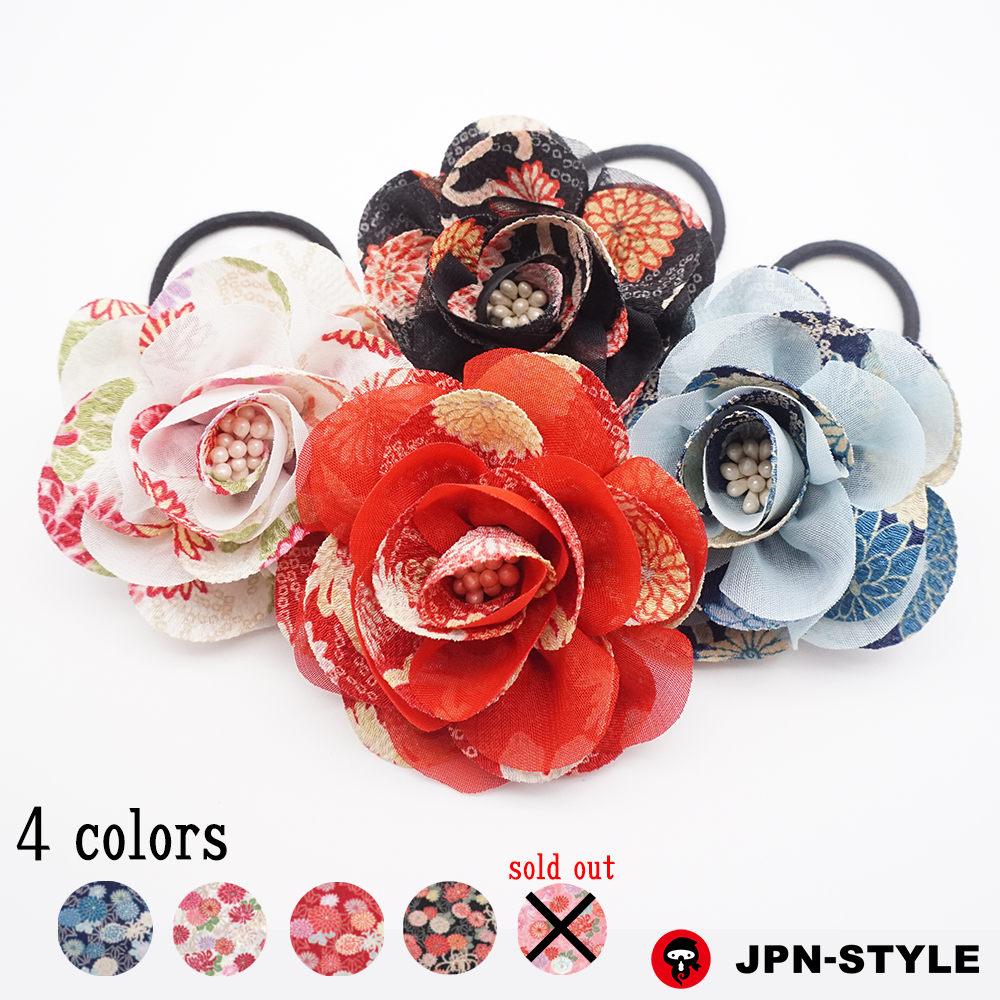 [Peony] Chirimen &amp; chiffon hair elastic